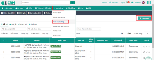 Thêm chiến dịch SMS MKT