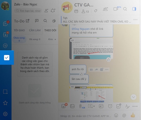 Zalo To-do quản lý công việc hiệu quả
