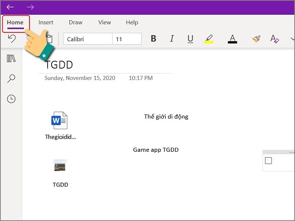 thêm thẻ trên onenote