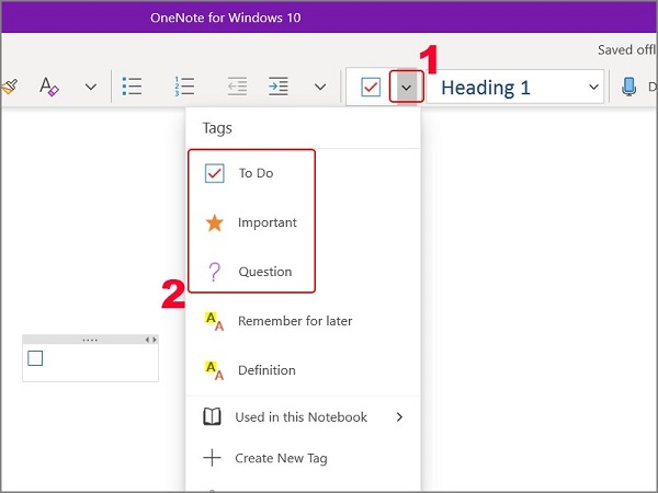 thêm thẻ trên onenote 2